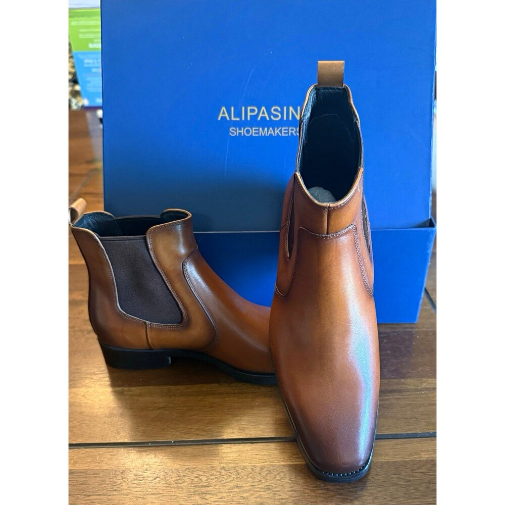 ALIPASINM Men's Brown Leather Chelsea Ankle Pull-On Boots Size 7